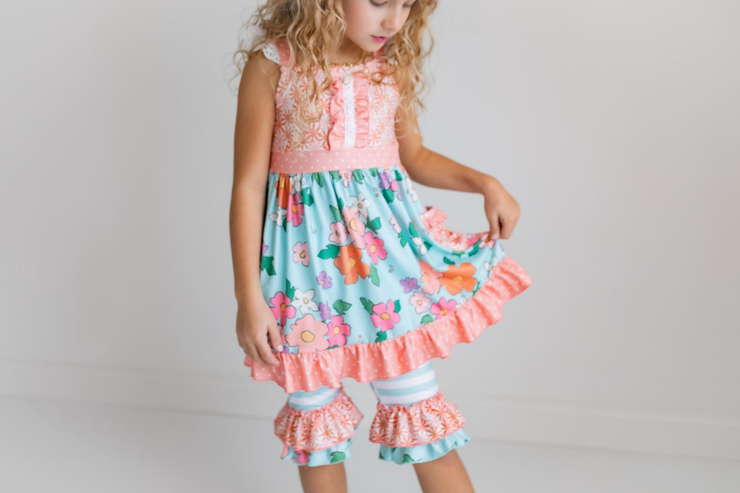 Peach Teal Capri Set