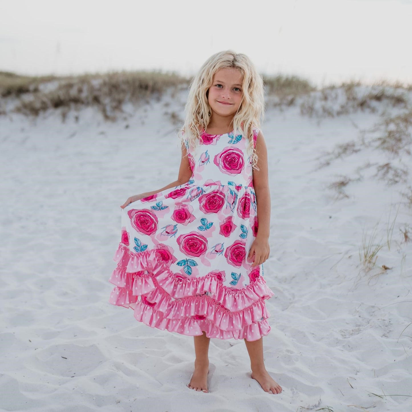 Pink Rose 3 Ruffle Dress
