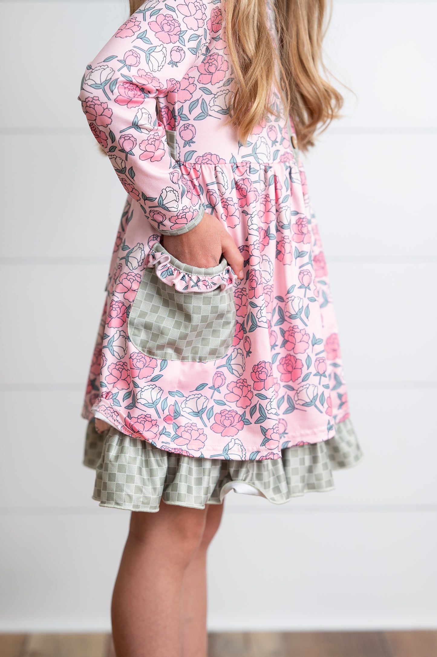 Rose Sage Check Pocket Tie Dress