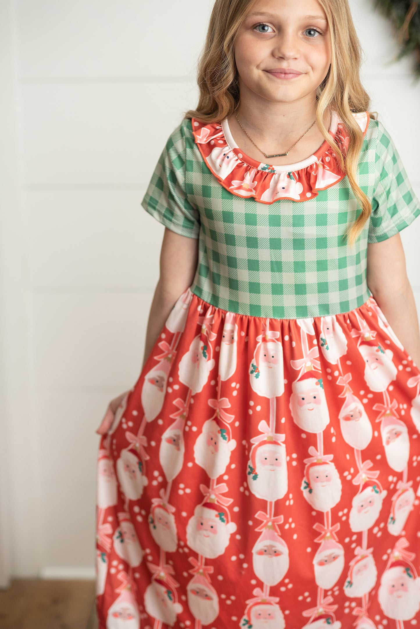 Santa Green Check Play Gown