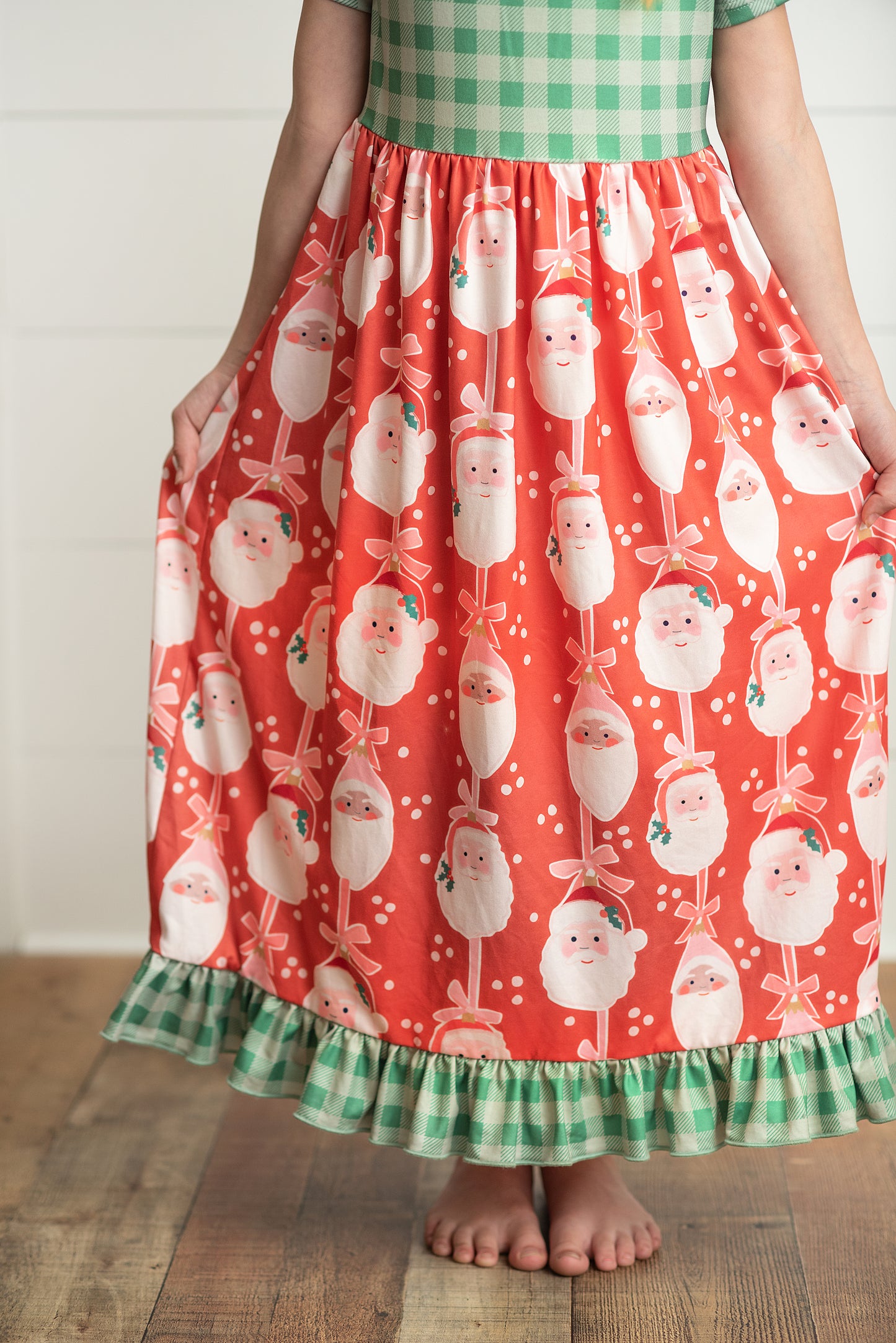 Santa Green Check Play Gown