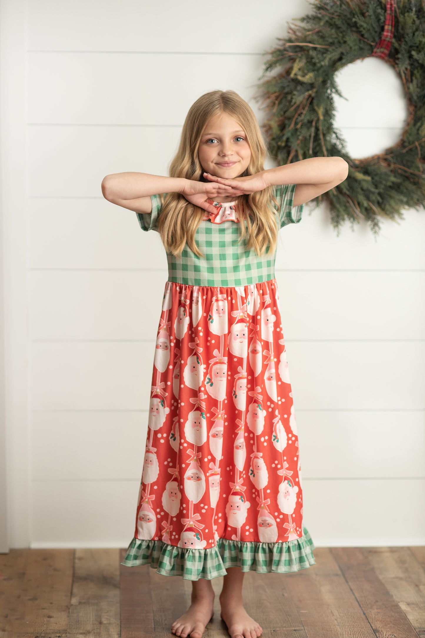 Santa Green Check Play Gown