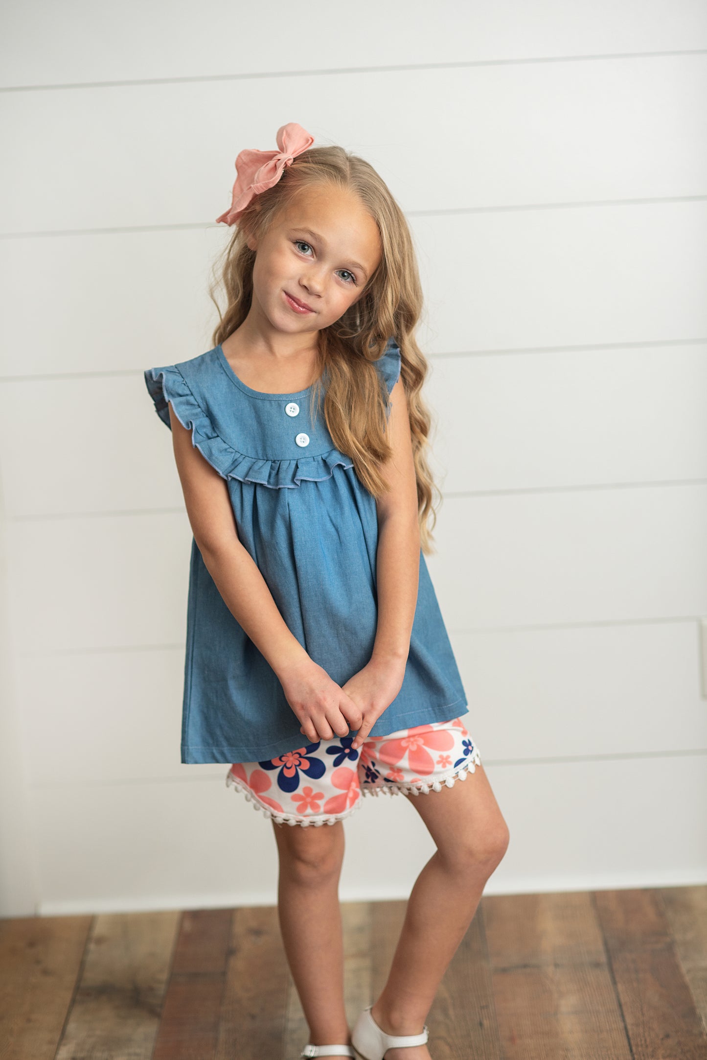 Coral Floral Jean Short Set
