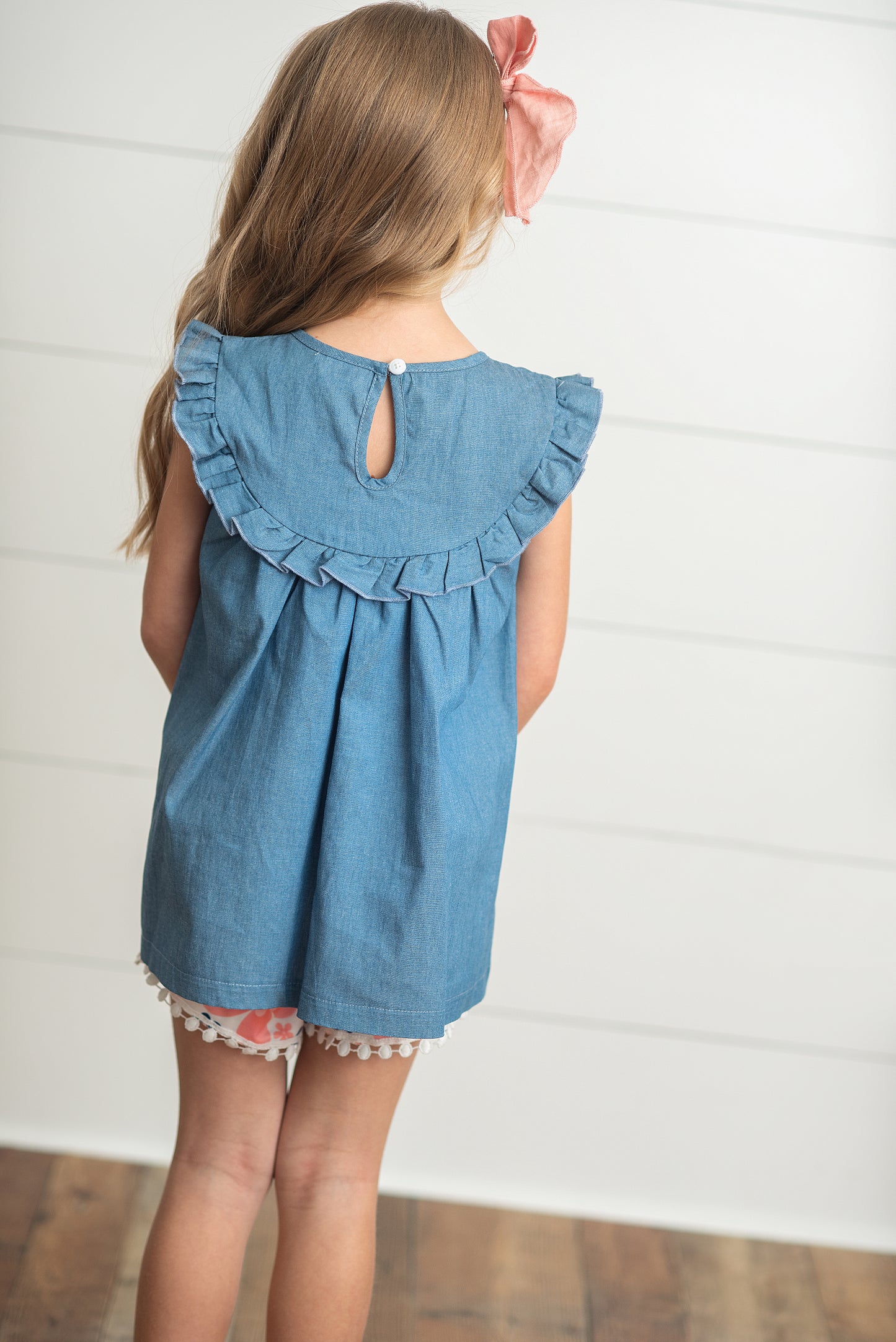 Coral Floral Jean Short Set