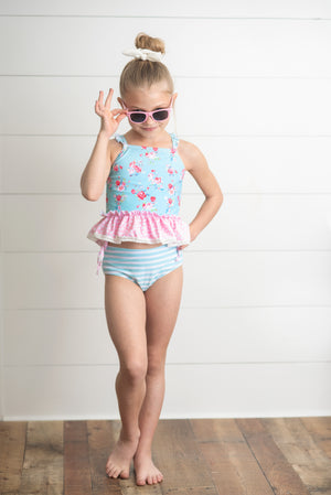 Teal Pink 2 Piece Swimsuit