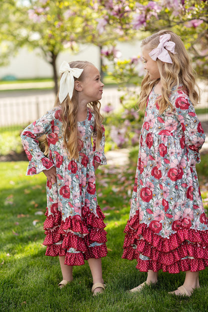 Burgundy 3 Ruffle Dress