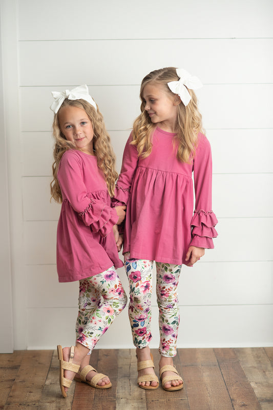 Floral 3 Ruffles Shirt Set