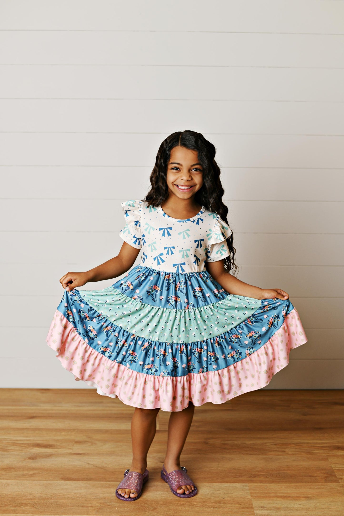 Ava Blue Bow Twirl Dress
