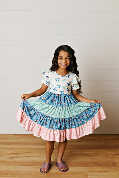 Ava Blue Bow Twirl Dress