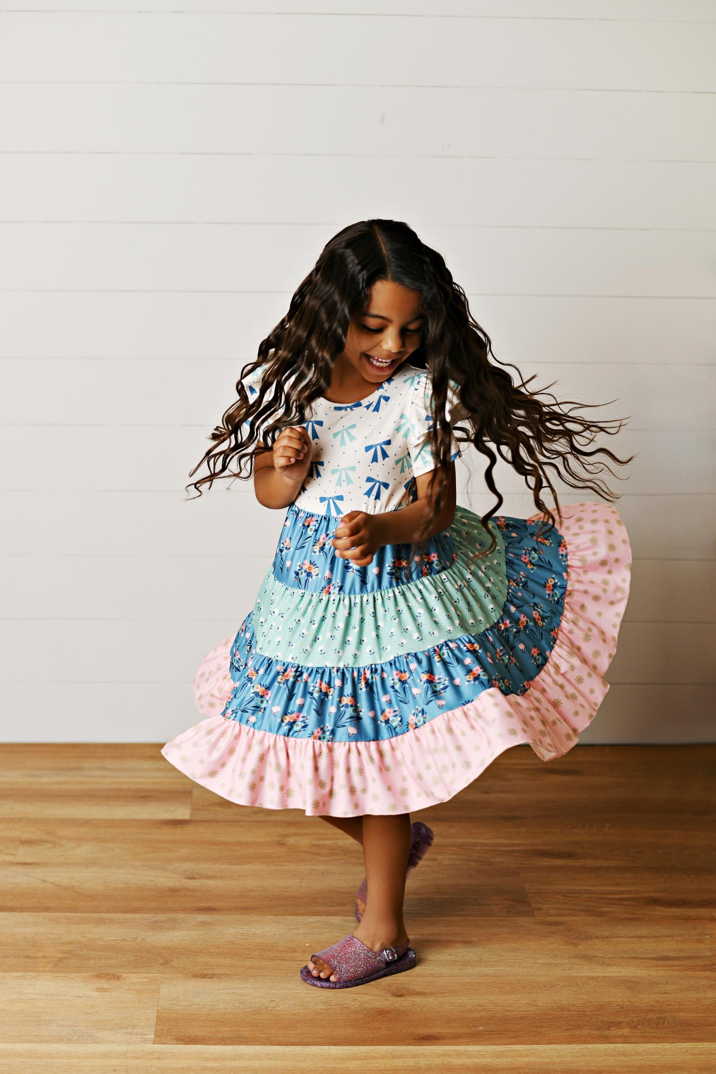 Ava Blue Bow Twirl Dress