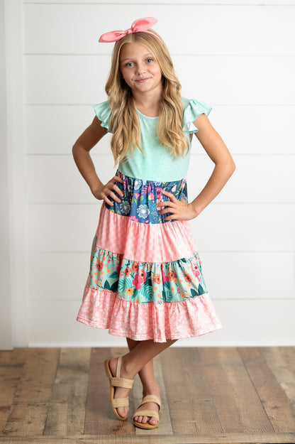 Ava Mint Floral Tiered Dress