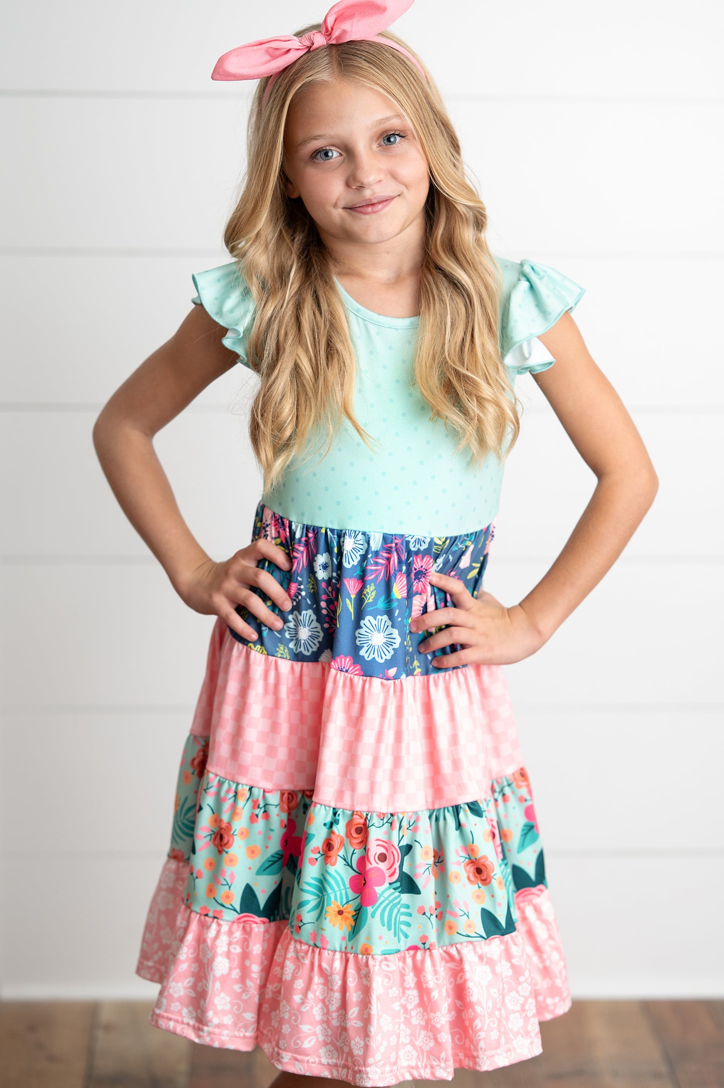 Ava Mint Floral Tiered Dress