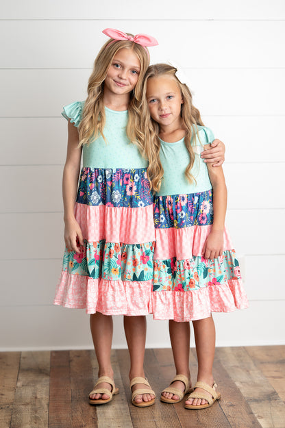 Ava Mint Floral Tiered Dress