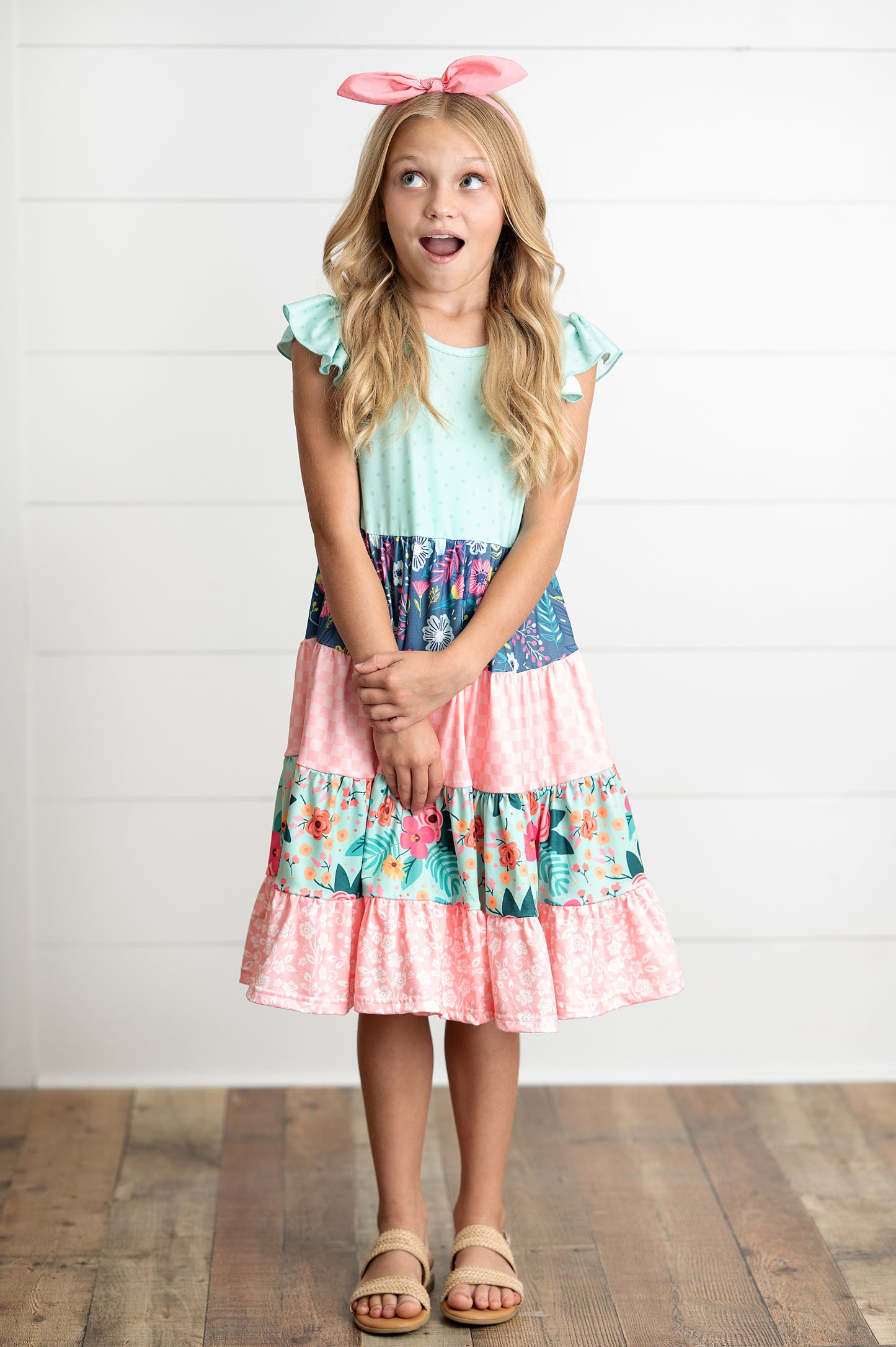 Ava Mint Floral Tiered Dress