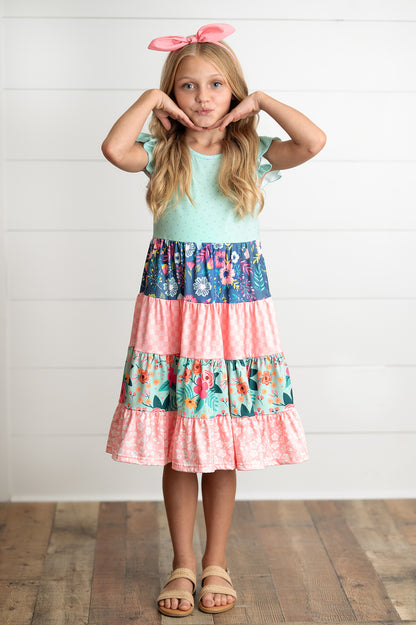 Ava Mint Floral Tiered Dress