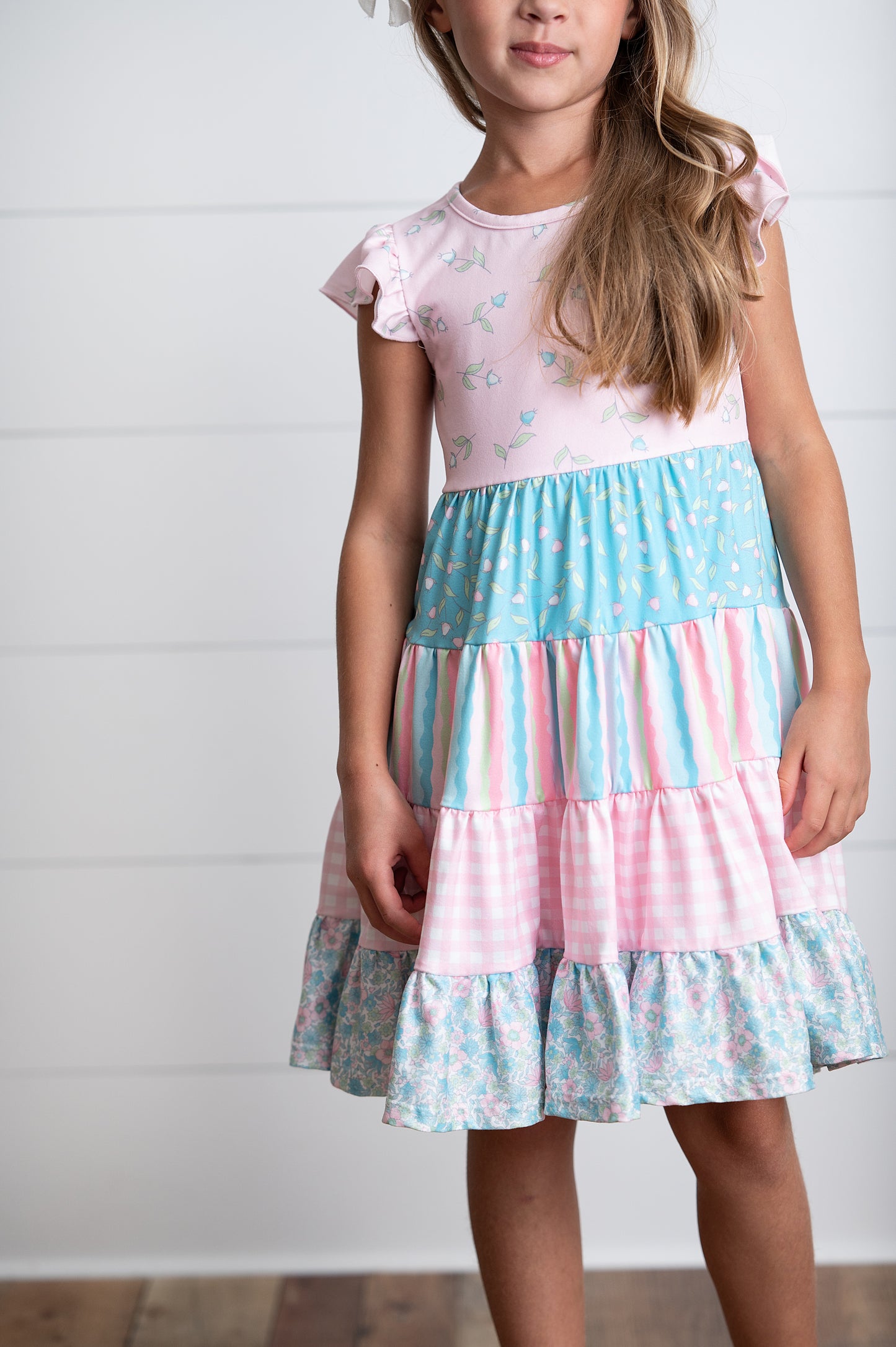 Ava Twirl Lt. Pink Floral Tiered Dress