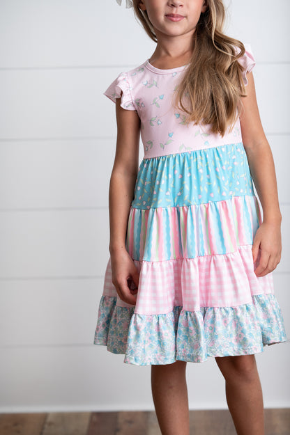 Ava Twirl Lt. Pink Floral Tiered Dress