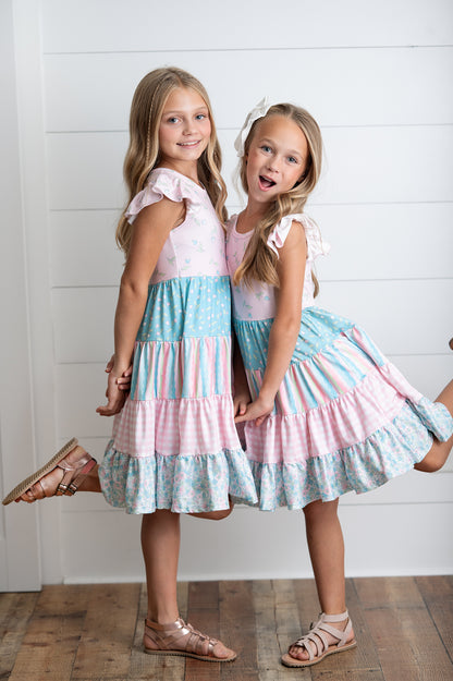 Ava Twirl Lt. Pink Floral Tiered Dress