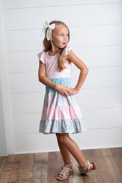 Ava Twirl Lt. Pink Floral Tiered Dress