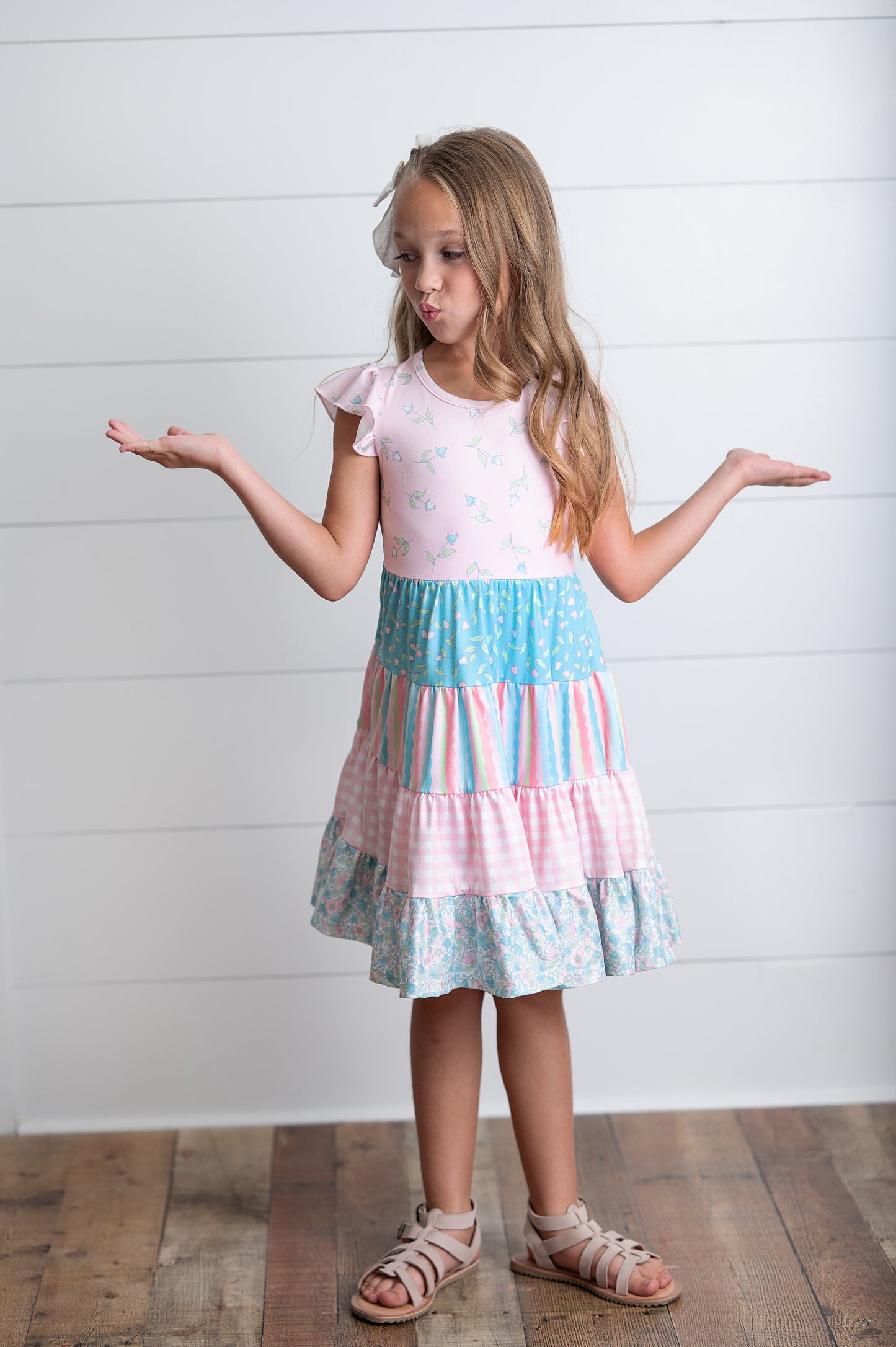 Ava Twirl Lt. Pink Floral Tiered Dress