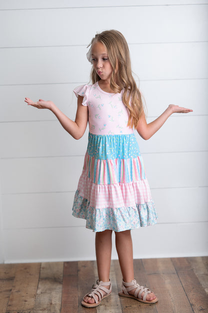 Ava Twirl Lt. Pink Floral Tiered Dress