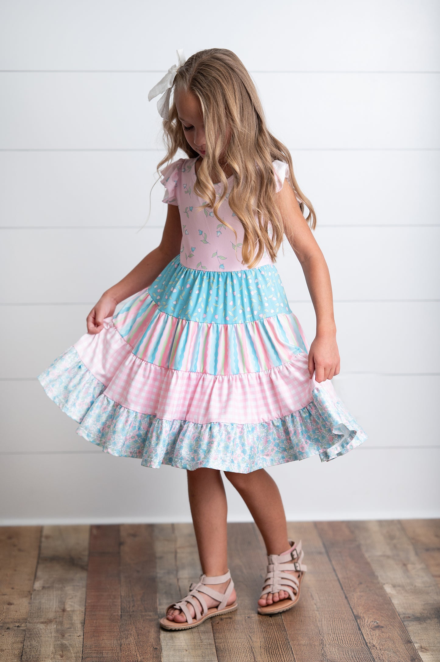 Ava Twirl Lt. Pink Floral Tiered Dress