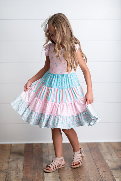 Ava Twirl Lt. Pink Floral Tiered Dress