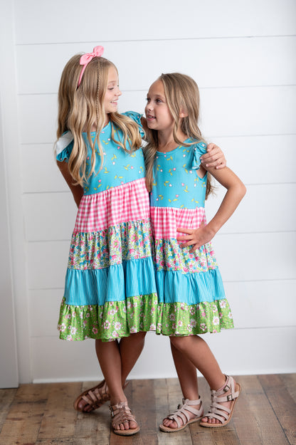 Ava Twirl Teal Floral Tiered Dress