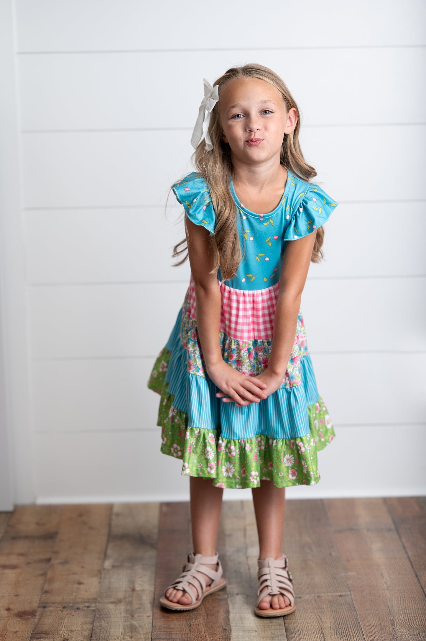 Ava Twirl Teal Floral Tiered Dress