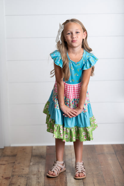 Ava Twirl Teal Floral Tiered Dress