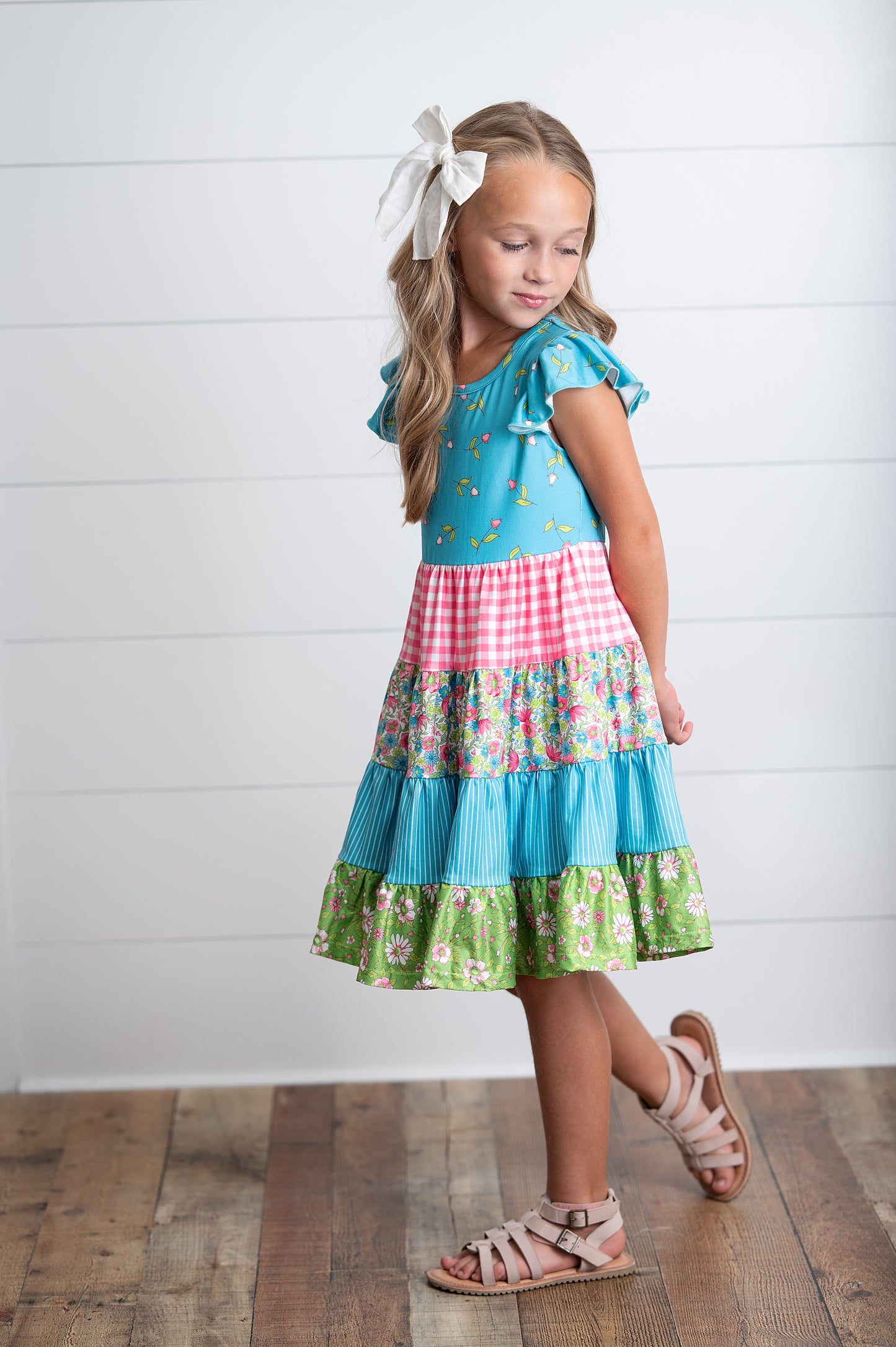 Ava Twirl Teal Floral Tiered Dress