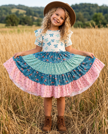 Ava Blue Bow Twirl Dress