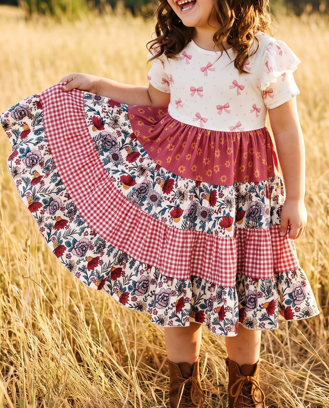 Ava Twirly Petals Bow Dress