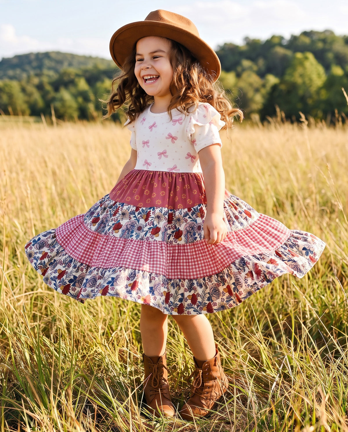 Ava Twirly Petals Bow Dress