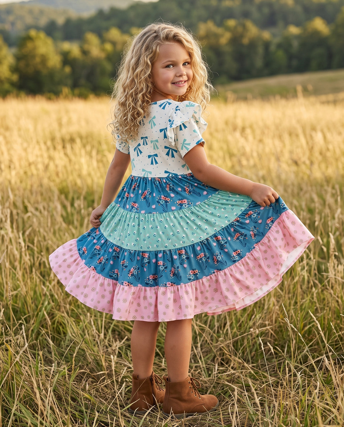 Ava Blue Bow Twirl Dress