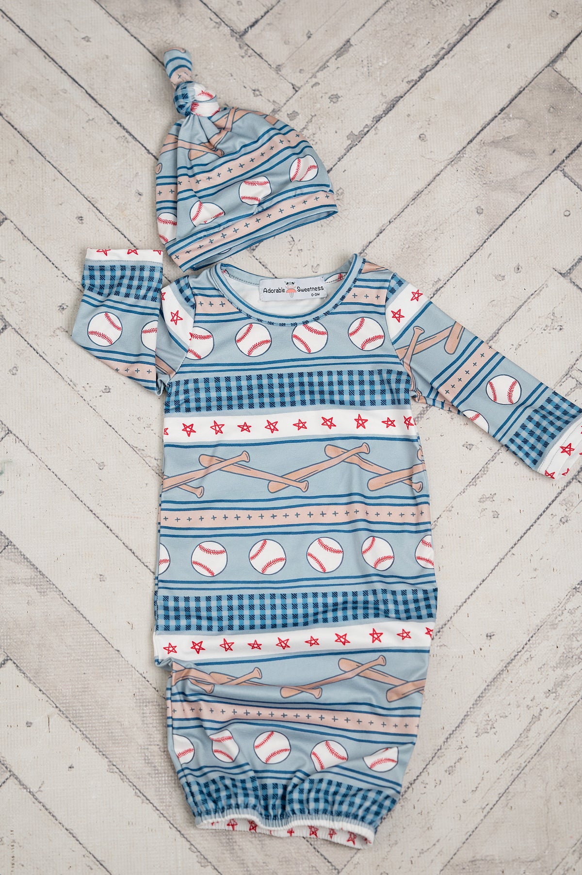 Baseball Blue Rows Baby Gown