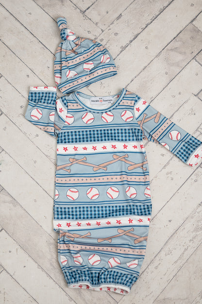 Baseball Blue Rows Baby Gown