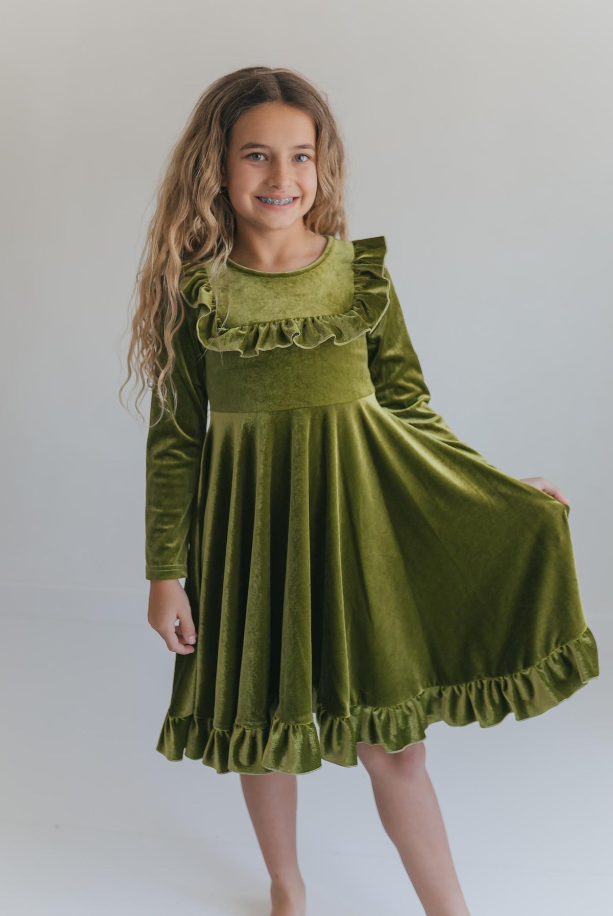 Brooke Green Fir Velvet Twirl Dress