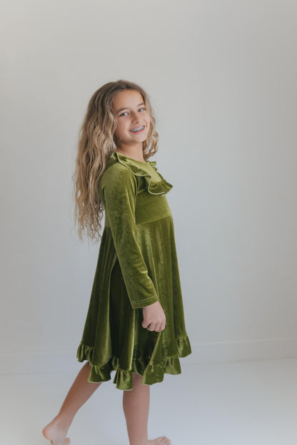 Brooke Green Fir Velvet Twirl Dress