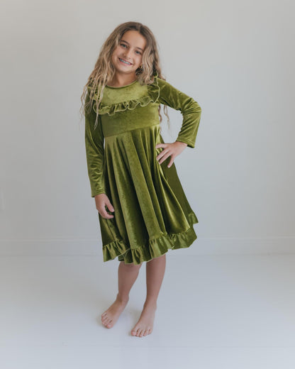 Brooke Green Fir Velvet Twirl Dress