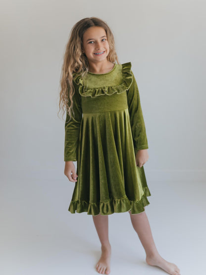 Brooke Green Fir Velvet Twirl Dress