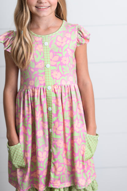 Camila Green Floral Pocket Dress