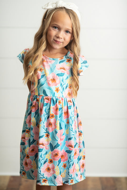 Claire Teal Leaf Dress