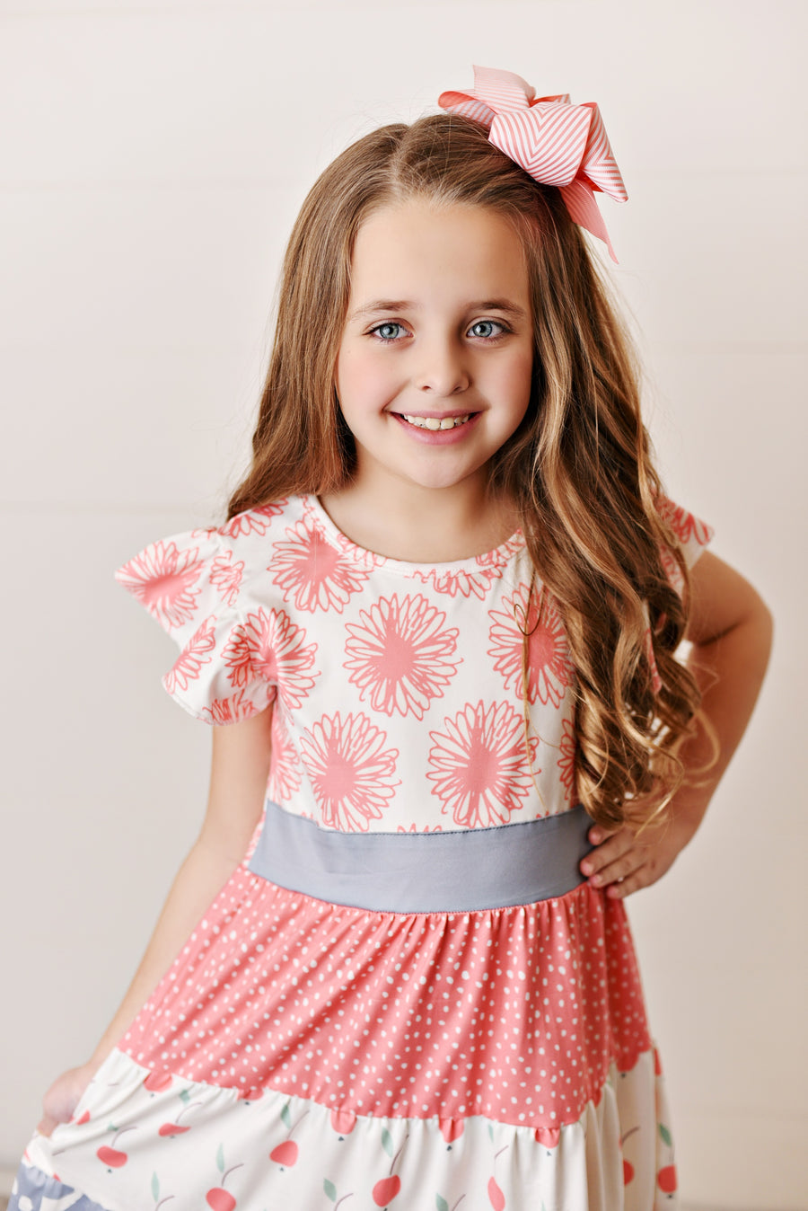Coral Flower Tiered Dress