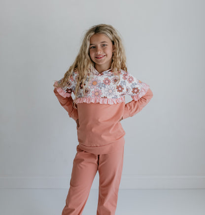 Desert Tan Retro Flower Hooded Set