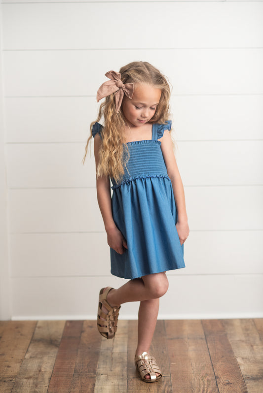 Blue Shirred Dress