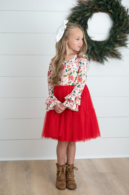 Ella Christmas Poinsettia Twirl Dress