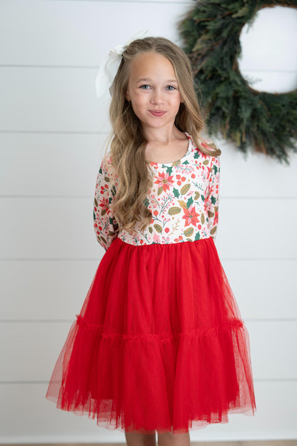 Ella Christmas Poinsettia Twirl Dress
