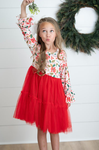 Ella Christmas Poinsettia Twirl Dress