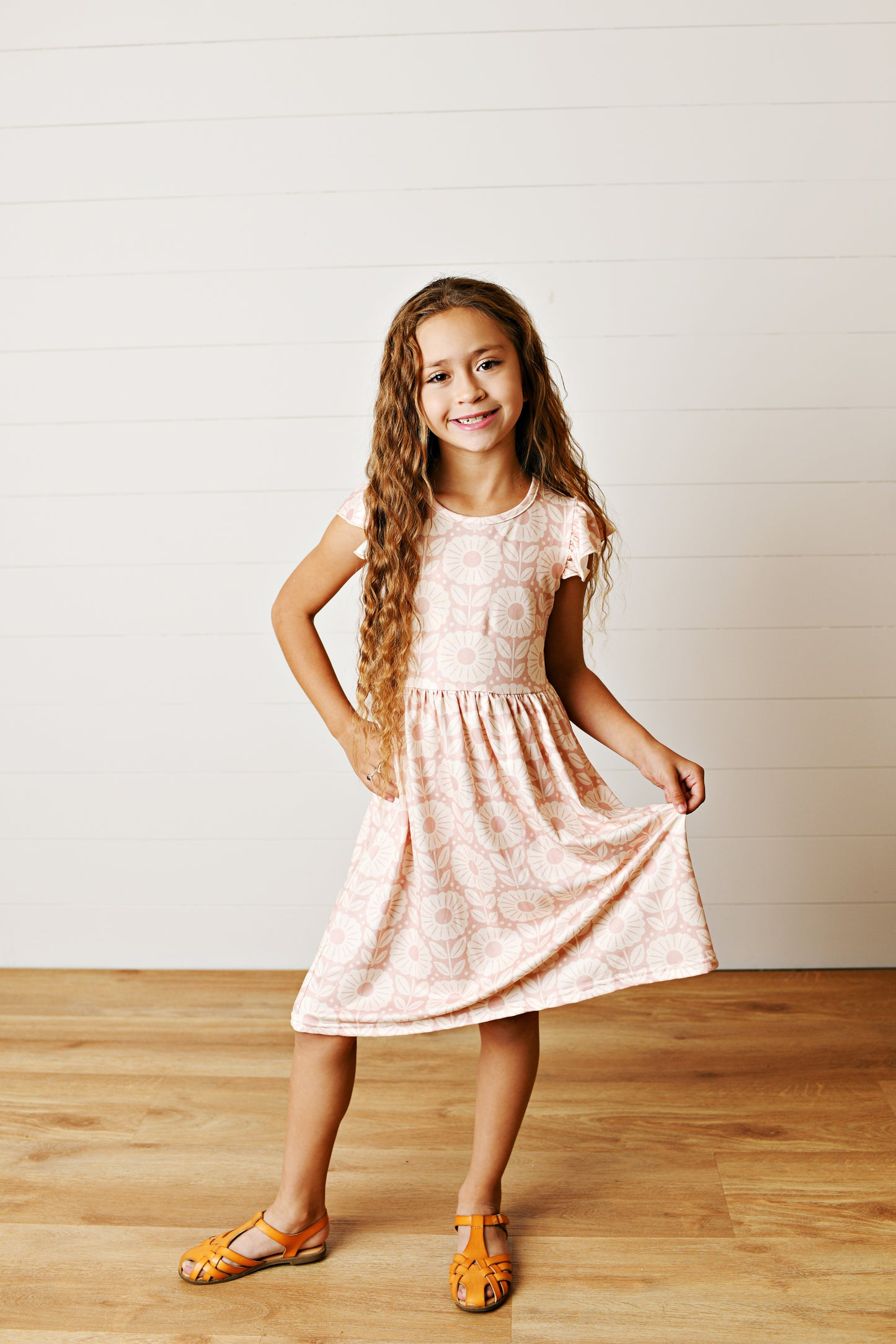 Emma Blush Floral Flutter Dress